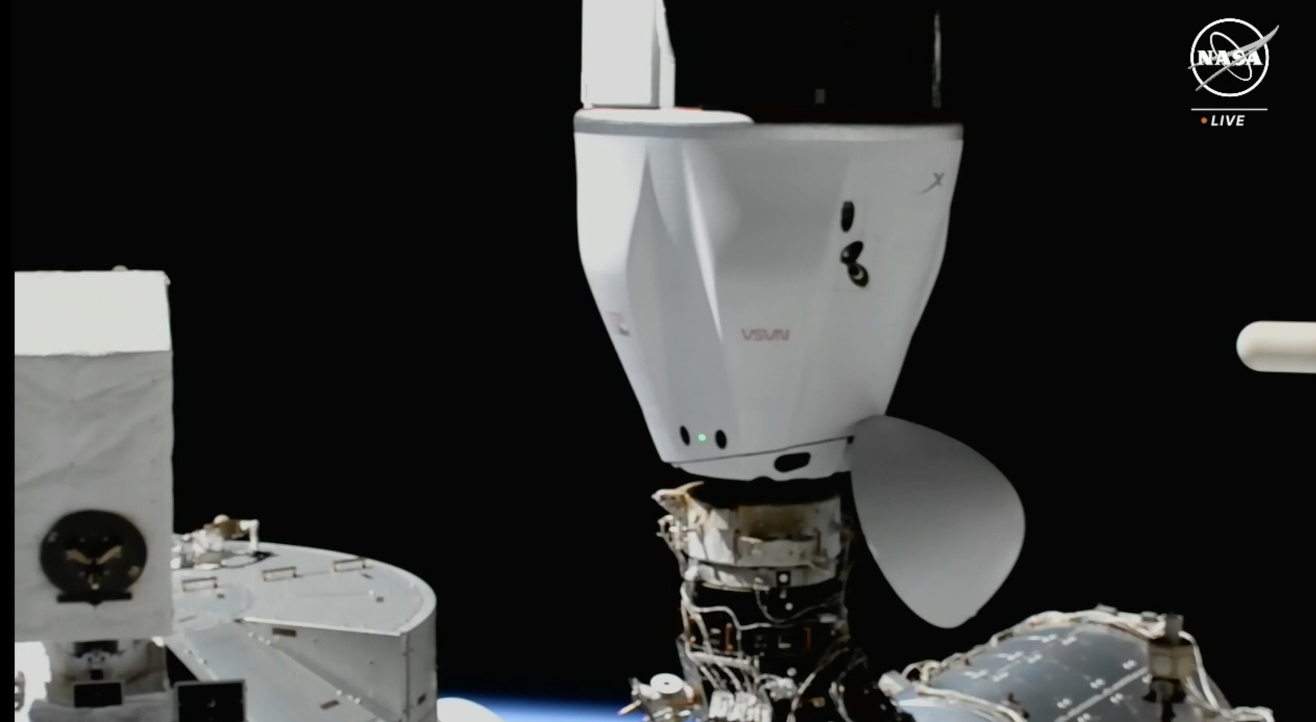 SpaceX Crew Dragon Docked approaching the International Space Station