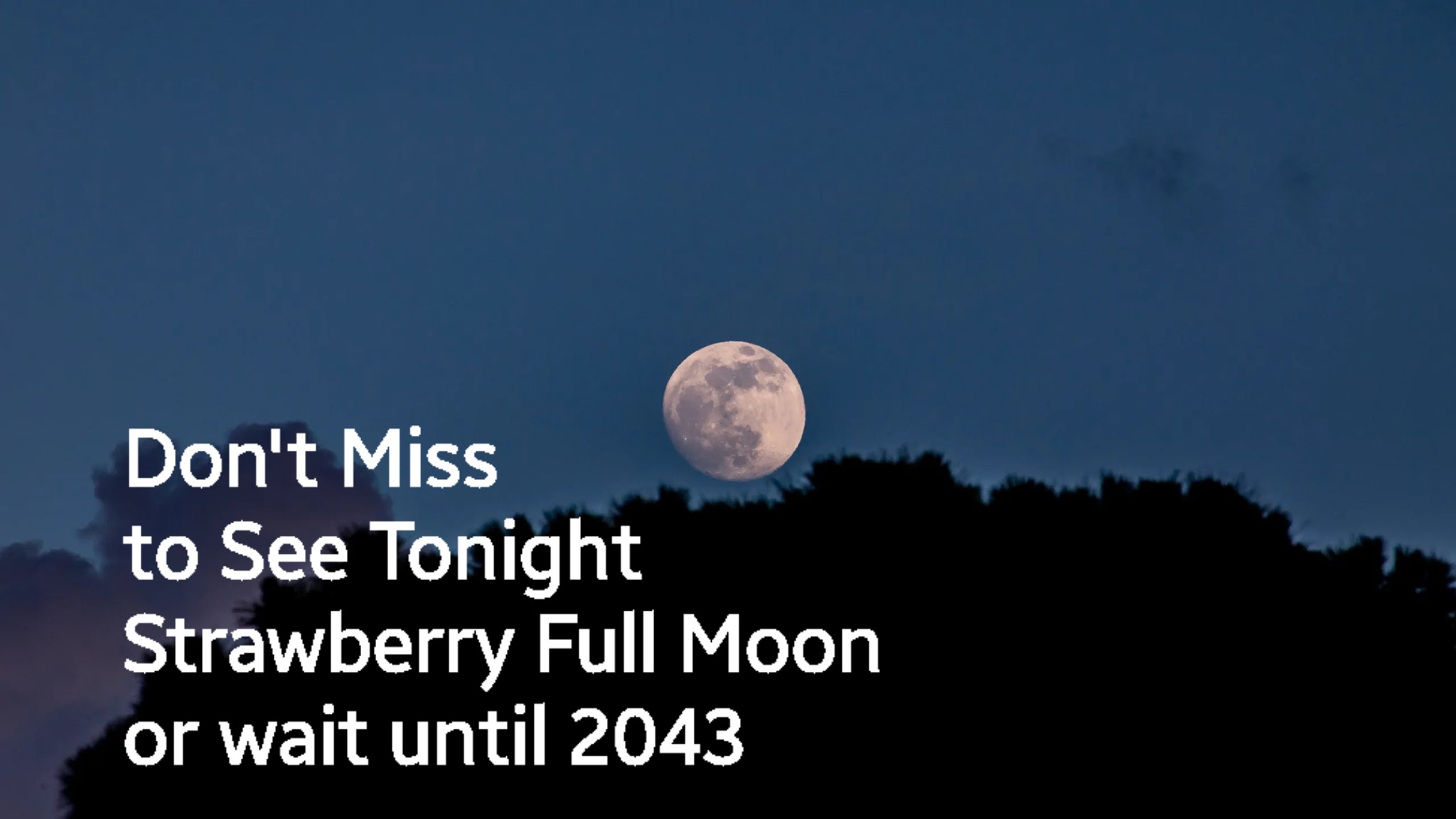 "Strawberry Full Moon rising over a calm landscape in the USA on June 21, 2025"
