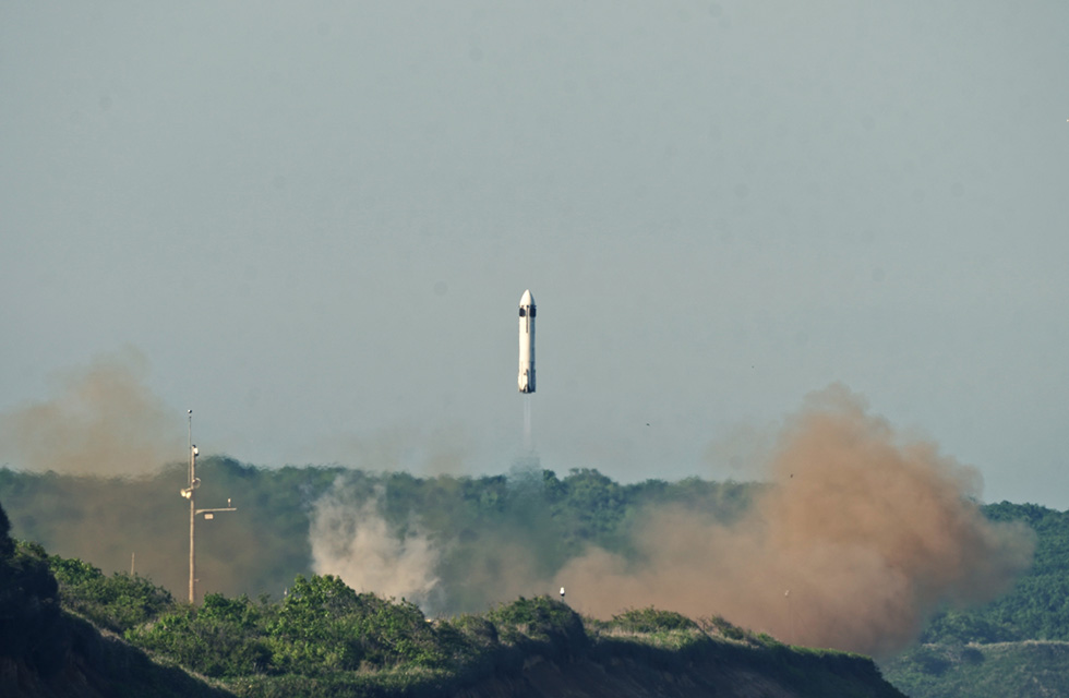 Honda Launches Reusable Rocket prototype during vertical test flight at a private launch site in Japan.